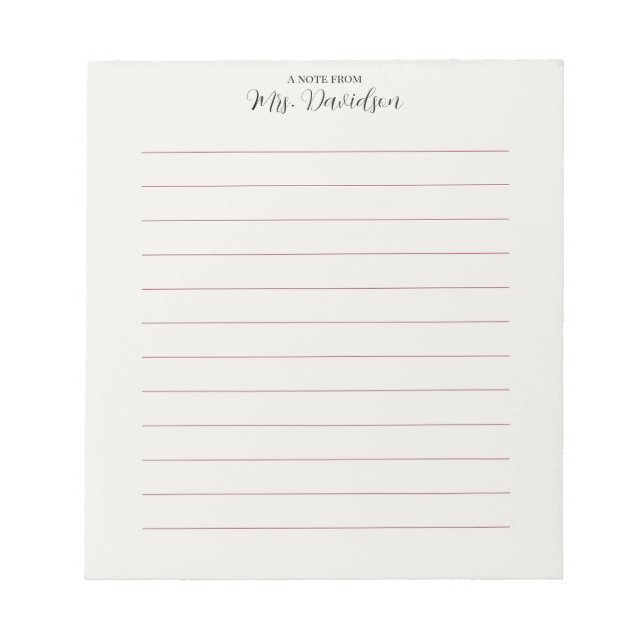 Elegant Smooth Lines Teacher Notepad (Front)