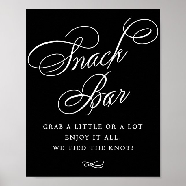 Elegant Snack Bar Black Calligraphy | Chic Table Poster (Front)