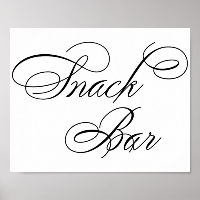 Elegant Snack Bar Black Script | Horizontal Table Poster (Front)