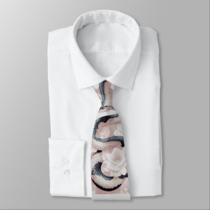 Elegant Snake Coiled Amidst Soft Blooming Flowers Neck Tie