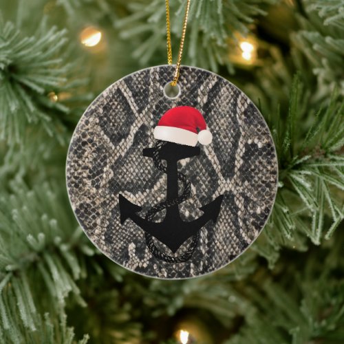 elegant snake skin nautical ANCHOR   SANTA HAT | Ceramic Ornament