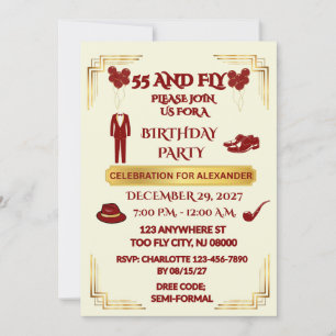 Elegant SNAPPY DRESSER Men's 55th Birthday Beige Invitation