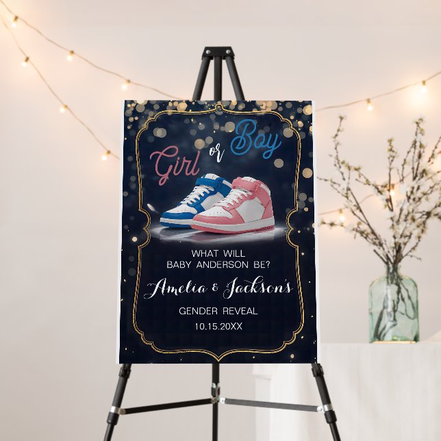 Elegant Sneaker Ball Sparkling Gender Reveal Foam Board (In Situ (Stand))