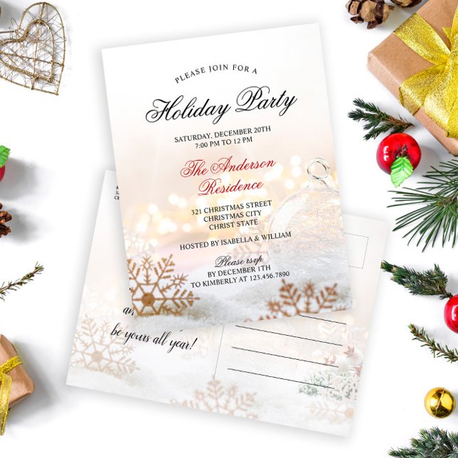 Elegant Snow Baubles Christmas Holiday Invitation Postcard (Creator Uploaded)