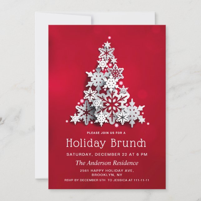 Elegant Snow Christmas Tree Holiday Brunch Invitation (Front)