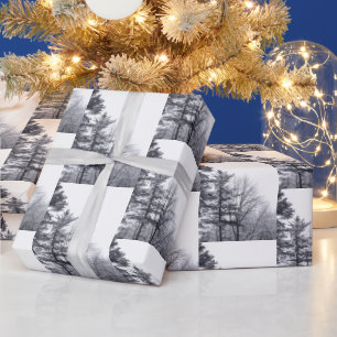 Elegant Snow-covered Trees Winter Photo Pattern Wrapping Paper