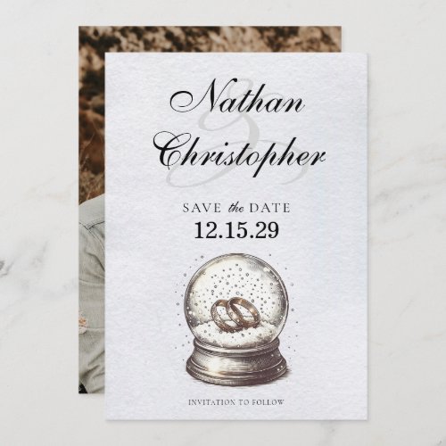 Elegant Snow Globe Wedding Bands Save The Date