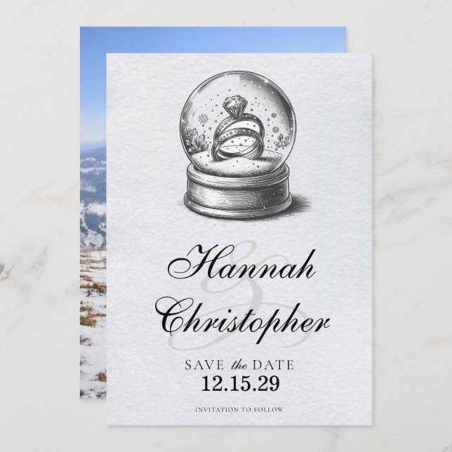 Elegant Snow Globe Wedding Rings Save The Date (Front/Back)