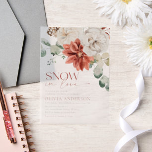 Elegant Snow in Love Winter Red Bridal Shower Vellum Invitations