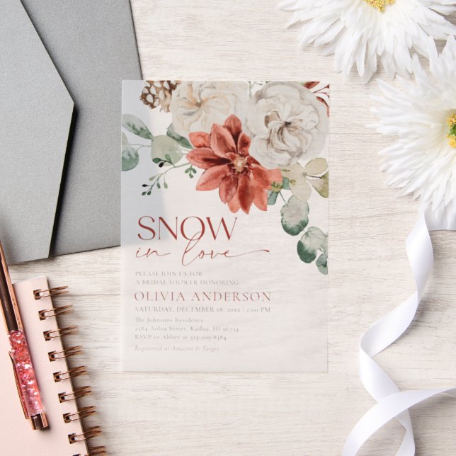 Elegant Snow in Love Winter Red Bridal Shower Vellum Invitations (Wedding)