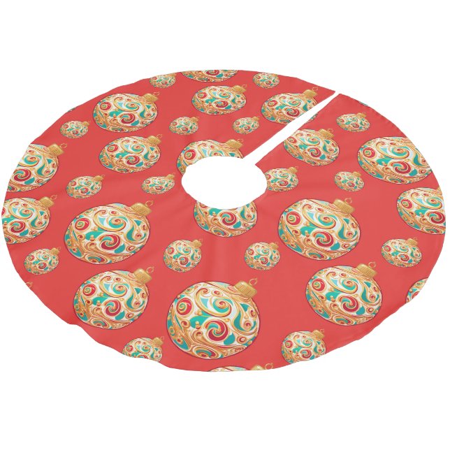 Elegant Snow merry Christmas Ornament Pattern Brushed Polyester Tree Skirt (Angled)