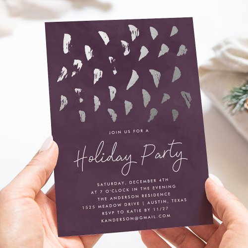 Elegant Snow Purple Watercolor Holiday Party Invitation