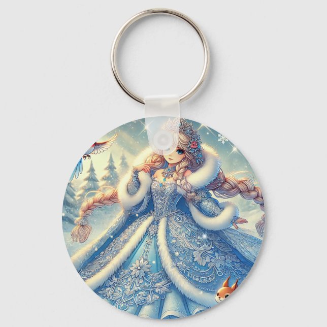 Elegant Snow Queen in Winter Wonderland Keychain (Front)