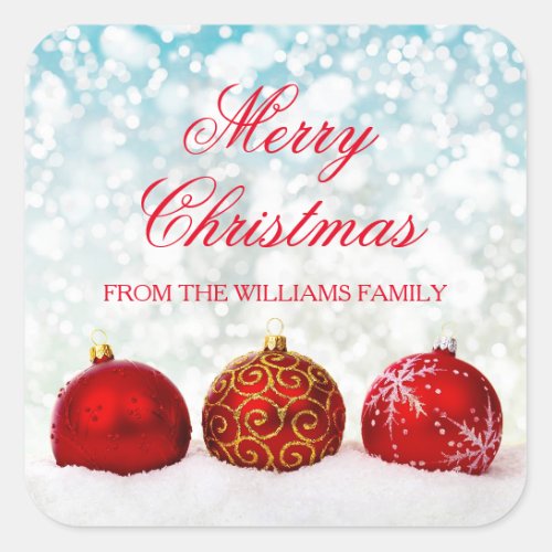 Elegant Snow  Red Holly Baubles Christmas Square Sticker