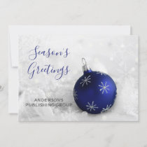 Elegant Snow Scene Navy Ornament Company Holiday Card