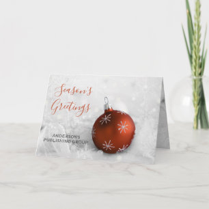 Elegant Snow Scene Orange Ornament Company Holiday Card