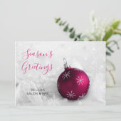 Elegant Snow Scene Pink Ornament Company Holiday Card (Standing Front)