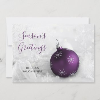 Elegant Snow Scene Purple Ornament Company Holiday Card by XmasMall at Zazzle