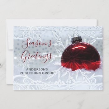 Elegant Snow Scene Red Ornament Company Holiday Card by XmasMall at Zazzle