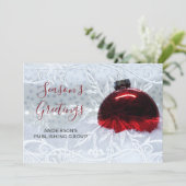 Elegant Snow Scene Red Ornament Company Holiday Card (Standing Front)