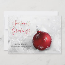 Elegant Snow Scene Red Ornament Company Holiday Card