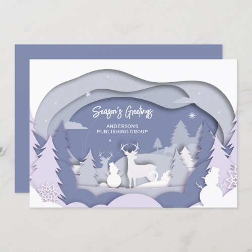 Elegant Snow Scene Reindeer Company Holiday Card