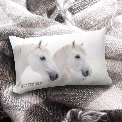 Elegant Snow White Dream Horses Lumbar Pillow