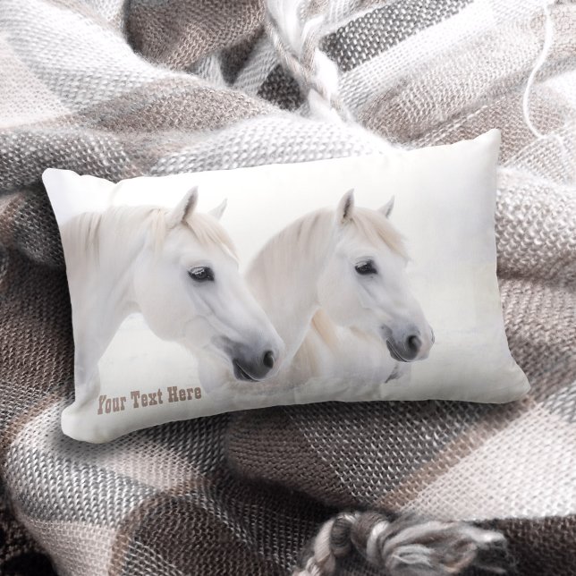 Elegant Snow White Dream Horses Lumbar Pillow (Pillow featuring a dreamy painting of white horses)