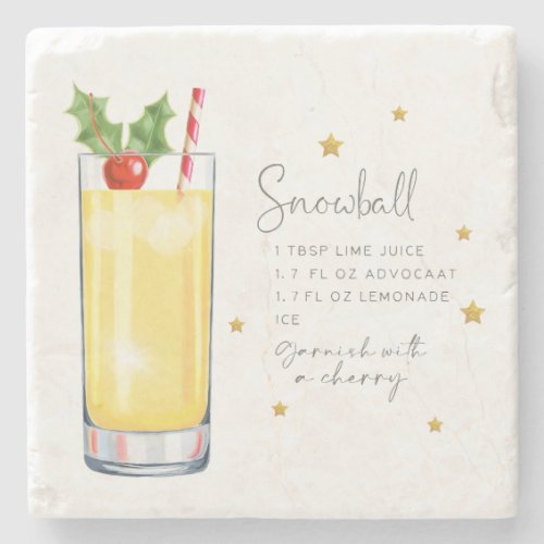 Elegant Snowball Cocktail Recipe White Christmas Stone Coaster