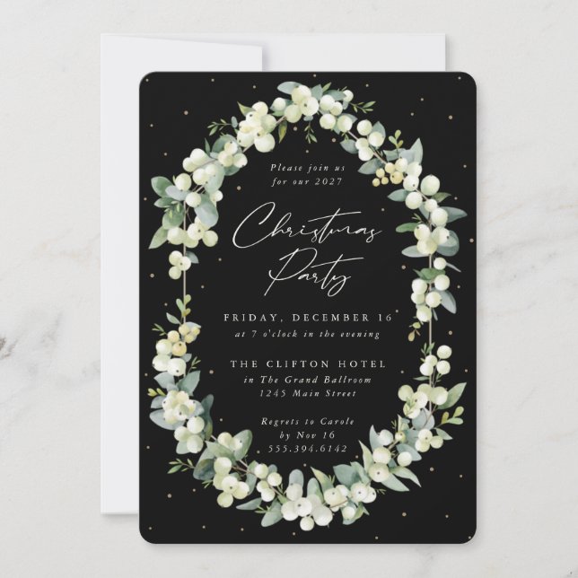 Elegant Snowberry+Eucalyptus Frame Christmas Party Invitation (Front)
