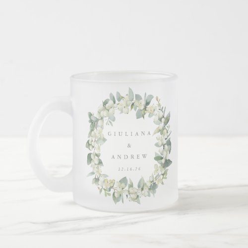 Elegant SnowberryEucalyptus Wreath Wedding Frosted Glass Coffee Mug