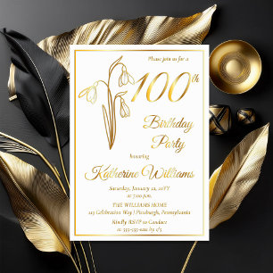 Elegant Snowdrops 100th Birthday Party Stamped Foil Invitation