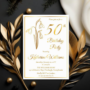 Elegant Snowdrops 50th Birthday Party Stamped Foil Invitation