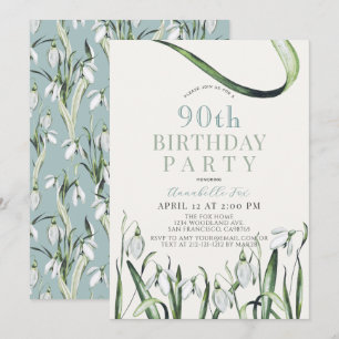 Elegant Snowdrops Watercolor 90th Birthday Invitation