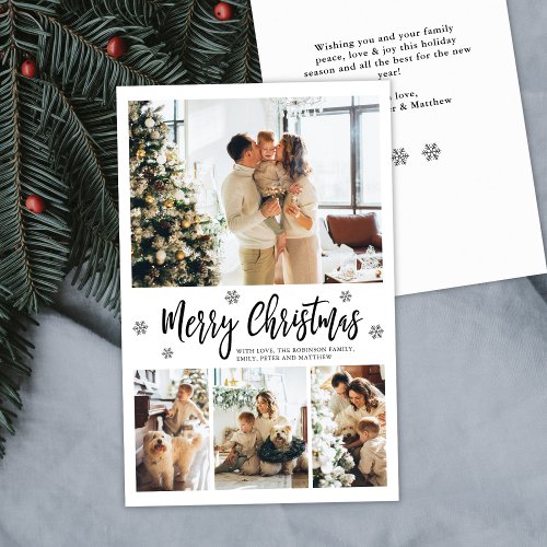 Elegant Snowflake 4 Photo Collage Christmas Holiday Card