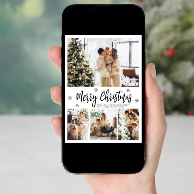 Elegant Snowflake 4 Photo Collage Christmas Holiday Card (Front Digital)