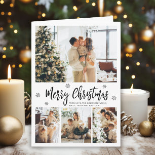 Elegant Snowflake 5 Photo Collage Christmas Holiday Card