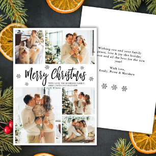 Elegant Snowflake 5 Photo Collage Christmas    Holiday Card