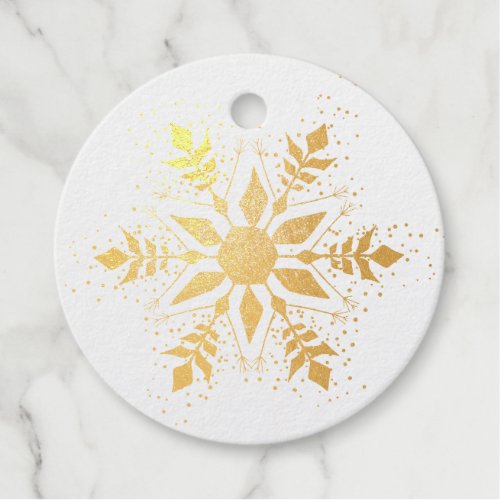 Elegant Snowflake and Confetti Dots Gold Foil Foil Favor Tags