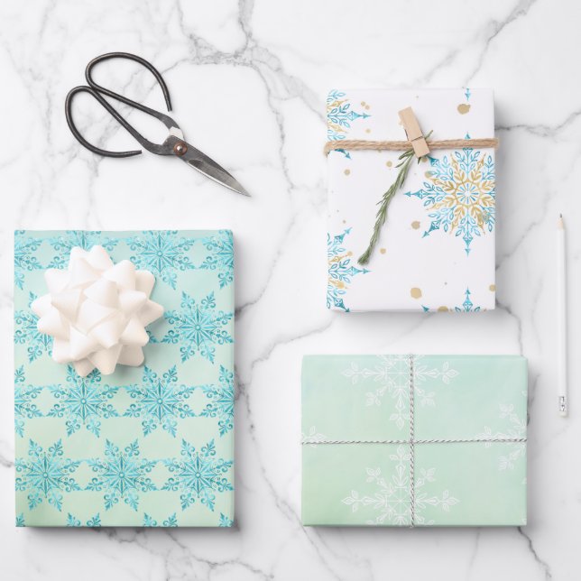 Elegant Snowflake Assortment Wrapping Paper Sheets (Front)