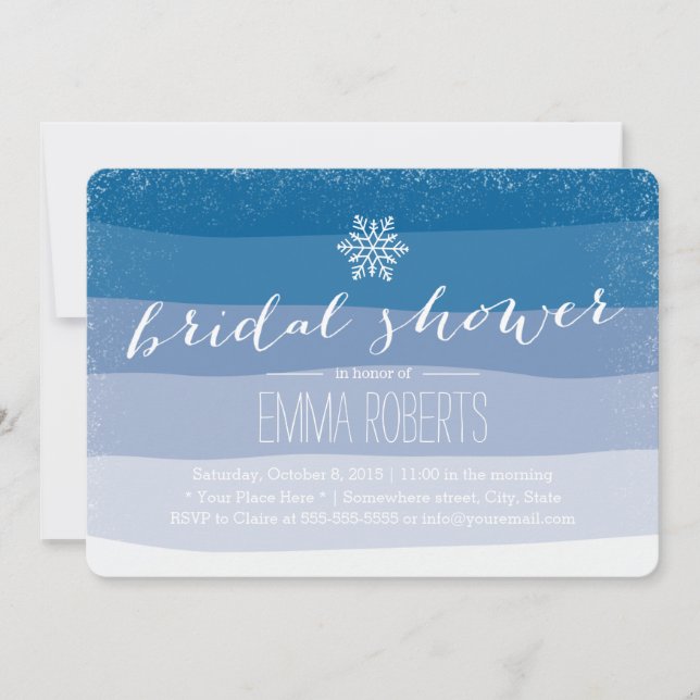 Elegant Snowflake Blue Shades Winter Bridal Shower Invitation (Front)