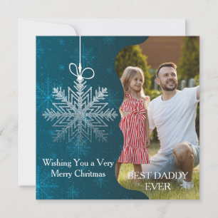 Elegant Snowflake Blue Silver Picture Christmas Holiday Card