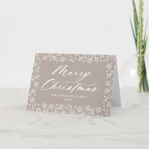 Elegant Snowflake Border Mocha Non_Photo Holiday Card