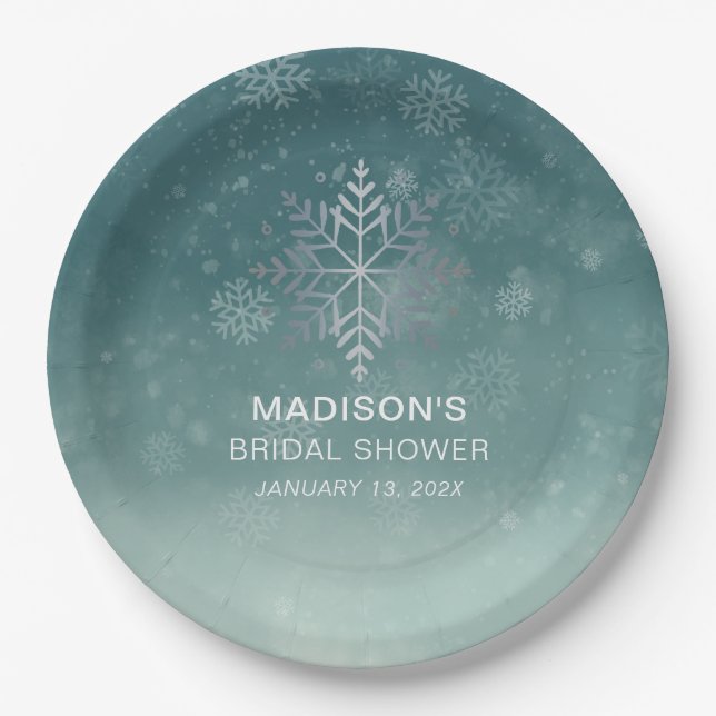 Elegant Snowflake Bridal Shower Paper Plates (Front)