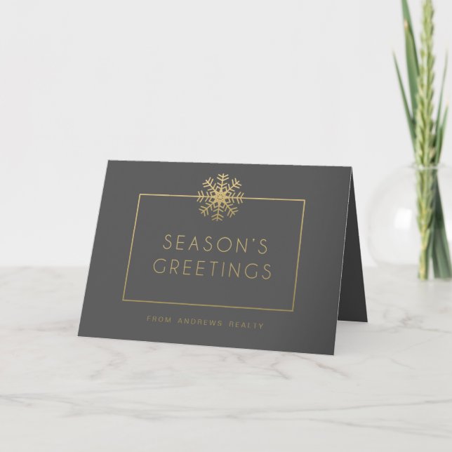 Elegant Snowflake Business Holiday Greeting Card (Front)