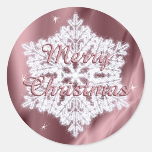 Elegant Snowflake Christmas Faux Rose Gold Sparkle Classic Round Sticker