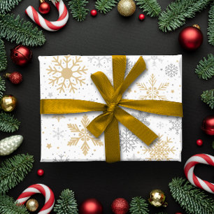 Elegant Snowflake Christmas Gold & White Holiday Wrapping Paper