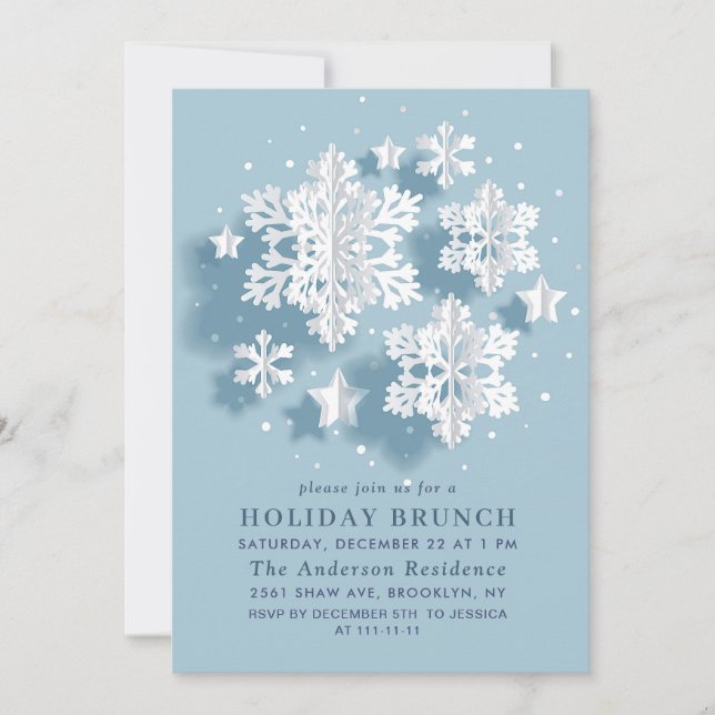 Elegant Snowflake CHRISTMAS HOLIDAY BRUNCH Invitation (Front)