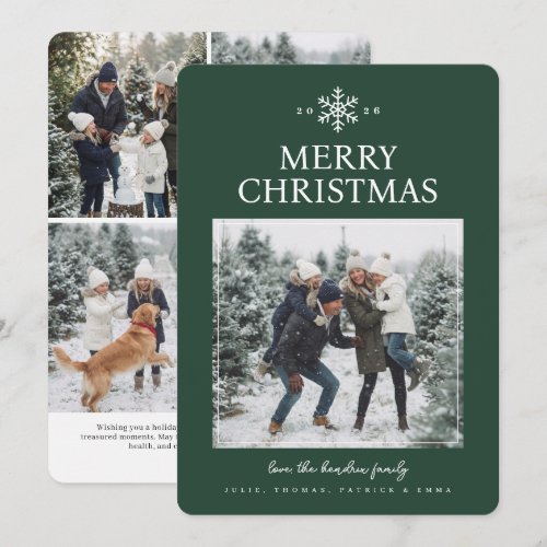 Elegant Snowflake Christmas Photo Card - Green