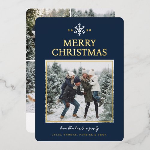 Elegant Snowflake Christmas Photo Card - Navy